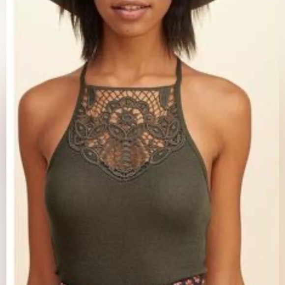 Mudd Olive Lace Halter Top M - Picture 1 of 10